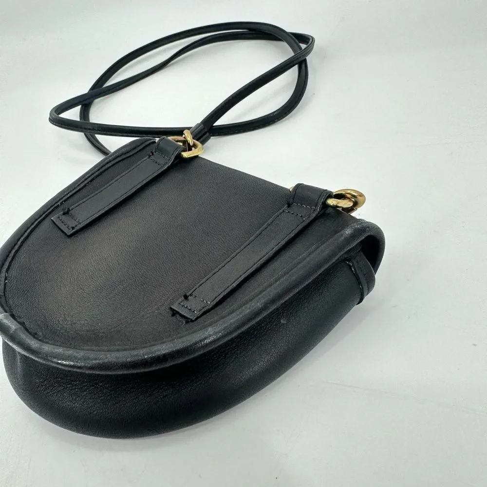 Vintage Coach Mini Crossbody Coin Purse Black Leather Turn Lock Pouch Bag